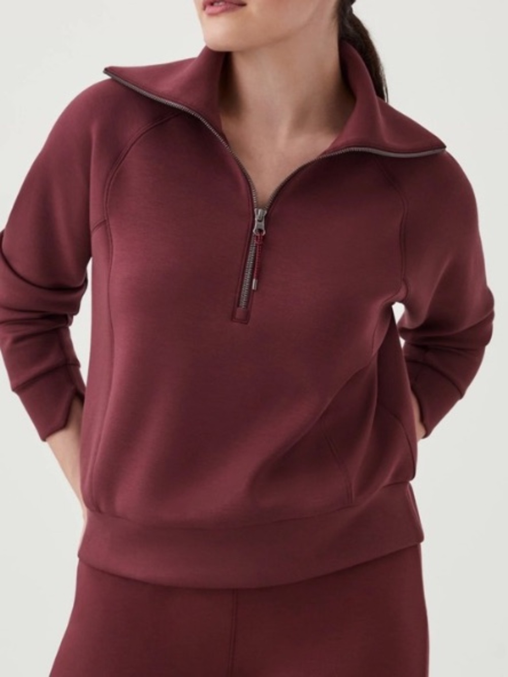 Spanx AirEssentials Burgundy 1/2 Zip Pullover Top Jacket Size XL